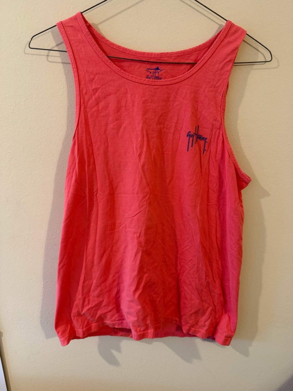 Guy Harvey Coral Pink Tank Top with Navy Logo